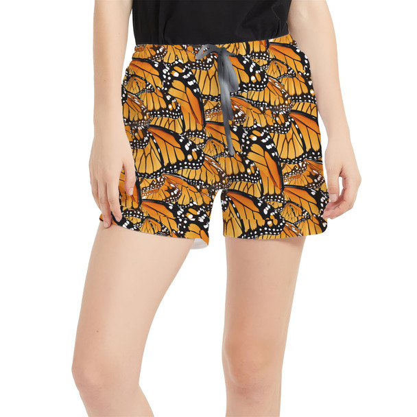 Women's Run Shorts with Pockets - Animal Print - Monarch Butterfly
