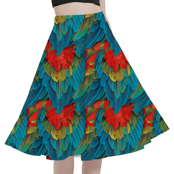 A-Line Pocket Skirt - Animal Print - Macaw Parrot