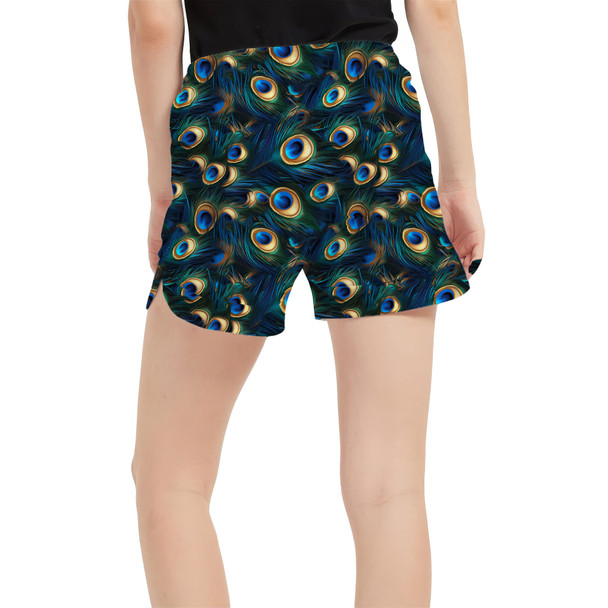 Women's Run Shorts with Pockets - Animal Print - Peacock