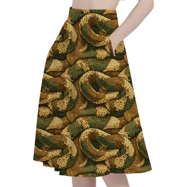 A-Line Pocket Skirt - Animal Print - Snake