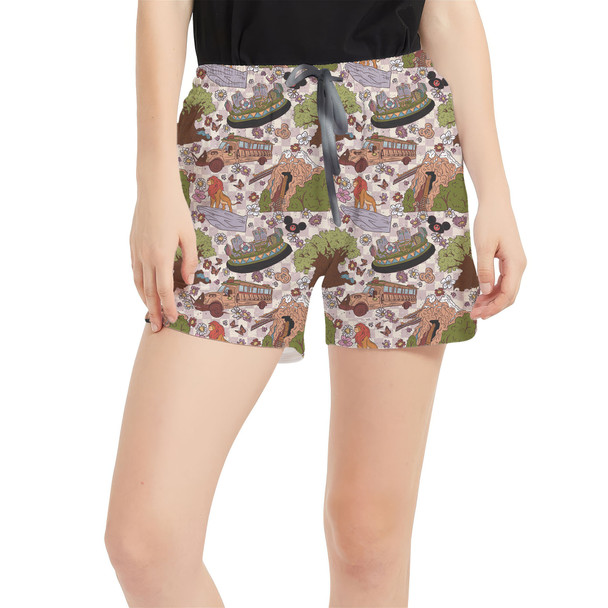 Women's Run Shorts with Pockets - Hand Drawn Animal Kingdom