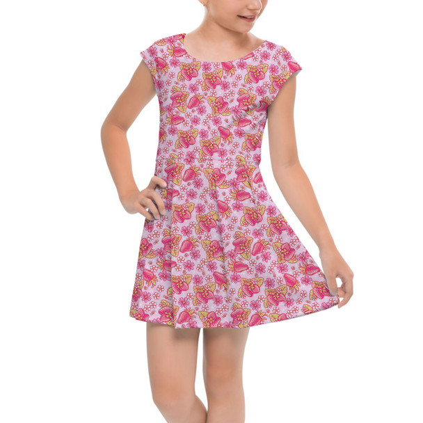 Girls Cap Sleeve Pleated Dress - Summer Fruits - Strawberry