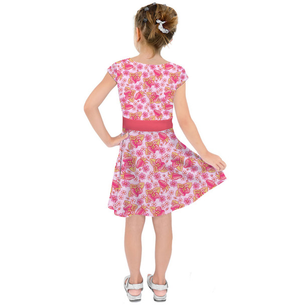 Girls Short Sleeve Skater Dress - Summer Fruits - Strawberry