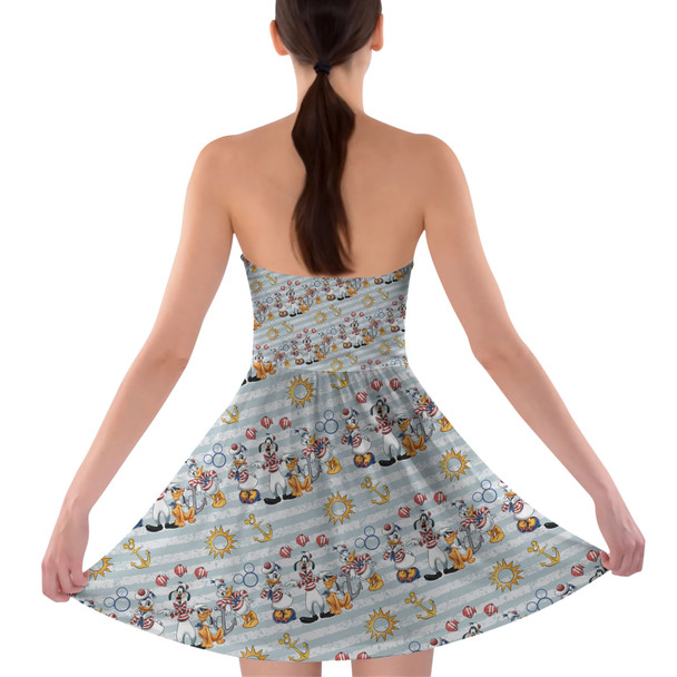 Sweetheart Strapless Skater Dress - Cruise Set Sail with Goofy & Friends