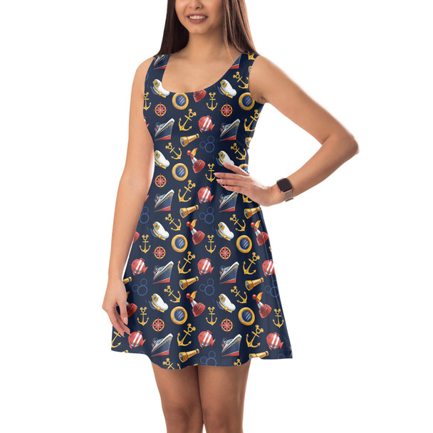 Sleeveless Flared Dress - Cruise Mouse Ear Icons