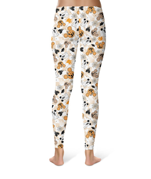 Sport Leggings - Checkered Halloween Mouse Ear Ghosts & Pumpkins