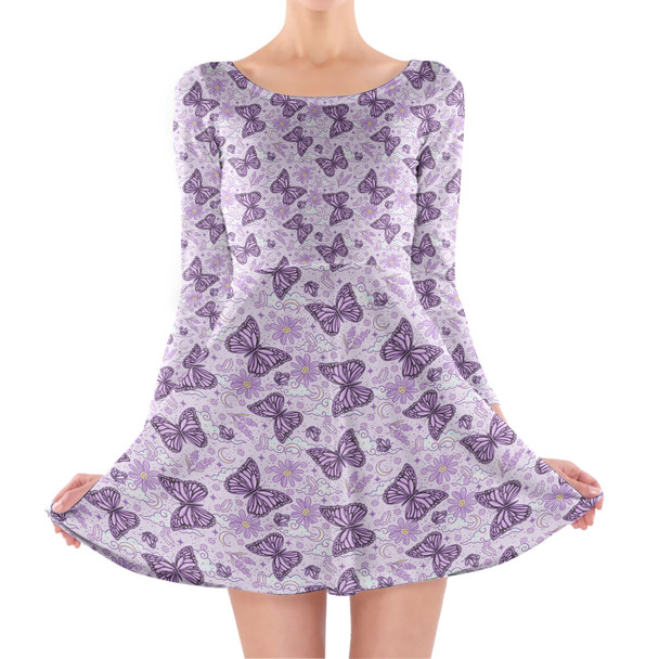 Longsleeve Skater Dress - Lavender Butterflies