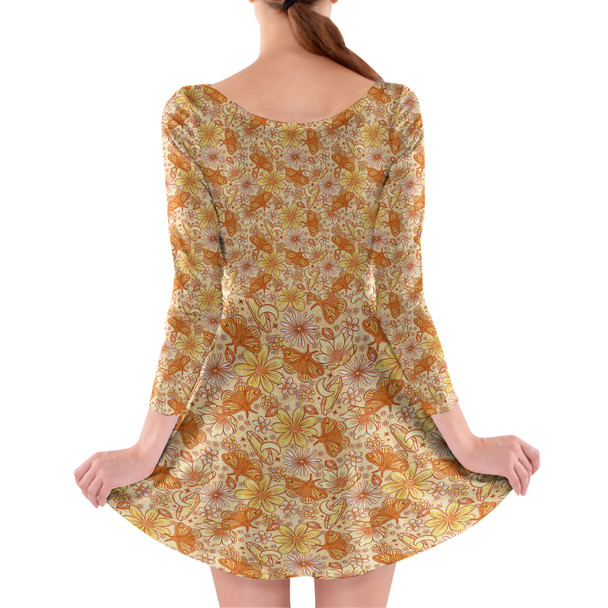 Longsleeve Skater Dress - Orange Crystal Moths