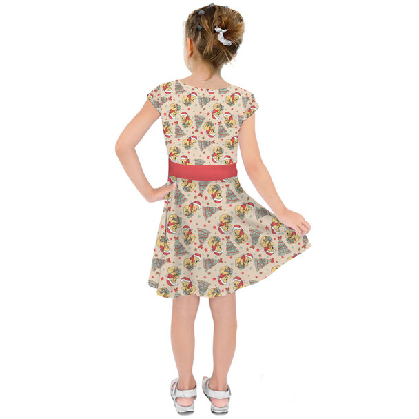 Girls Short Sleeve Skater Dress - Christmas with Winnie The Pooh