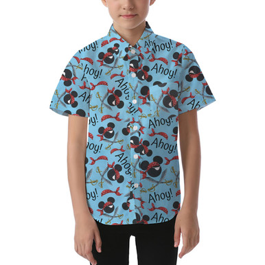 Men's Button Down Short Sleeve Shirt - Pirate Mickey Ahoy