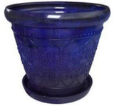 Glazed Ceramic Royal Textured Planter with Saucer - 12 inch