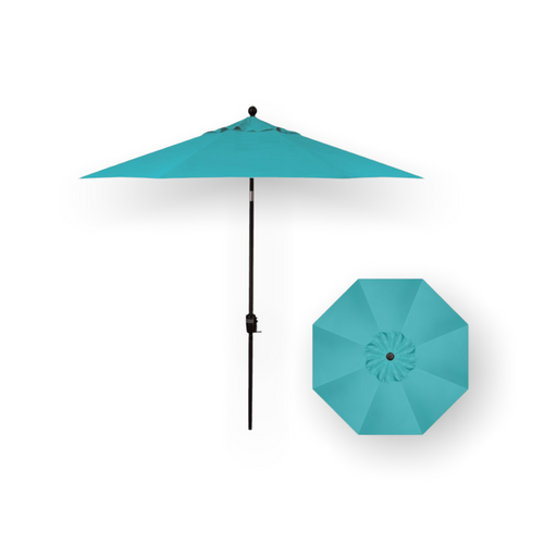 9' Push Button Tilt Umbrella, Black Frame - Aqua