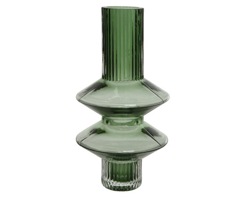 Glass Cylinder Vase W/Dbl Bulge Short Green 8.5"