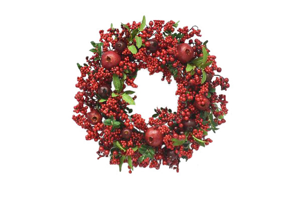 Berry, Pomegranate & Leaf Faux Wreath - 22 Inches