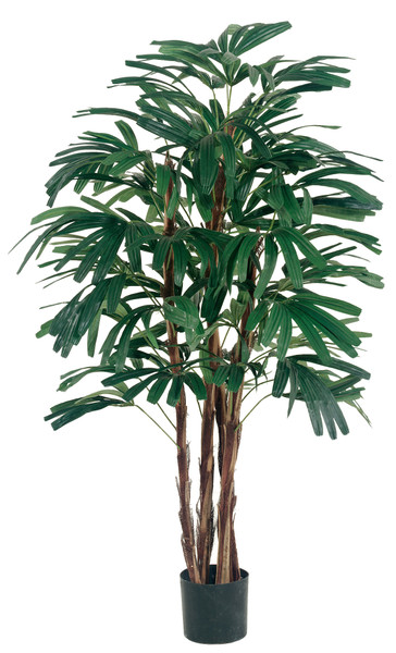Faux Rhapis Tree in Pot Two Tone Green  - 4 foot