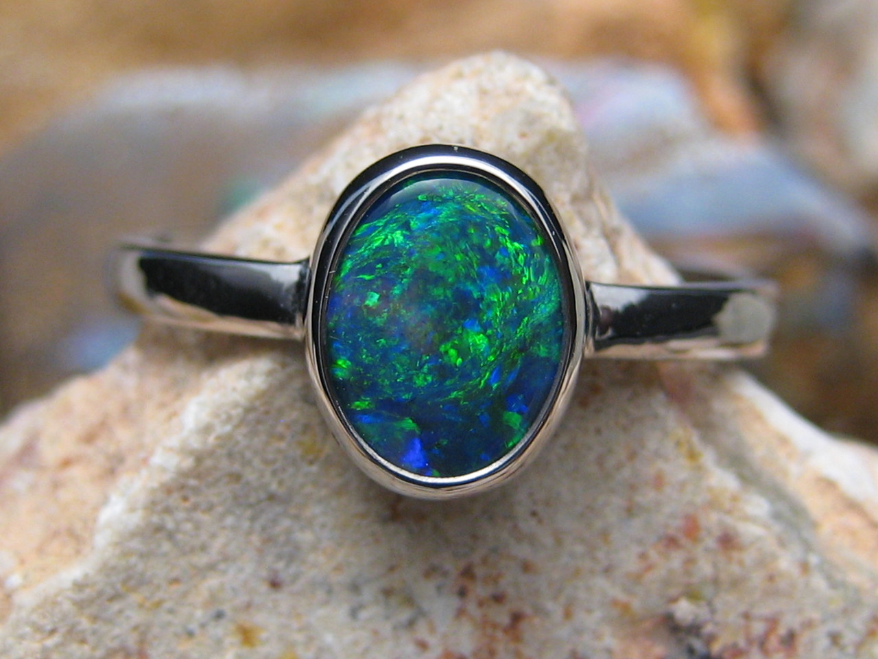 Coral Black Opal Ring