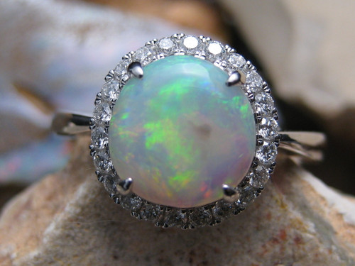 opal diamond halo ring