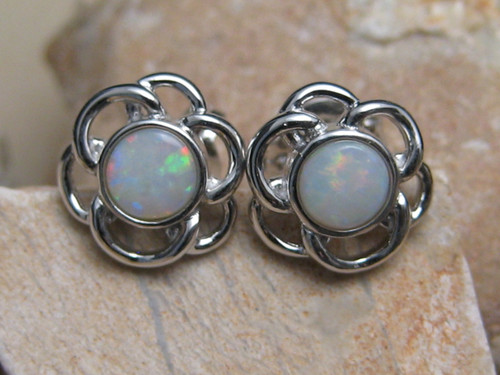 white opal flower earrings