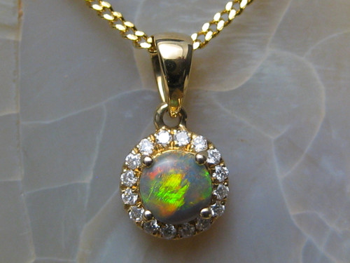 black opal diamond halo pendant