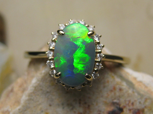 black opal diamond halo ring for engagement