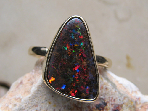 red boulder opal ring