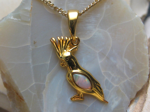 Australian opal cockatoo pendant. Opal bird pendant. Opal parrot