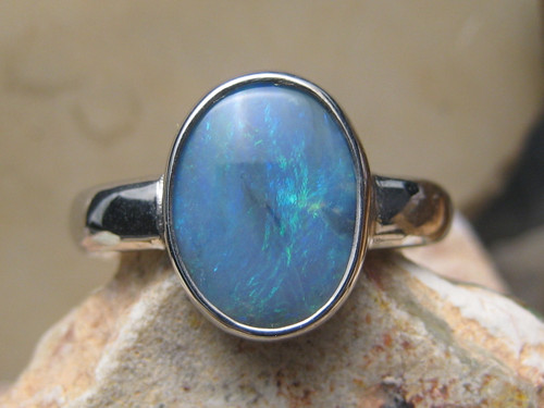 Silver black opal ring