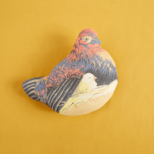 Mother Hen Pillow 9"x8" Cotton Vintage Toy Style