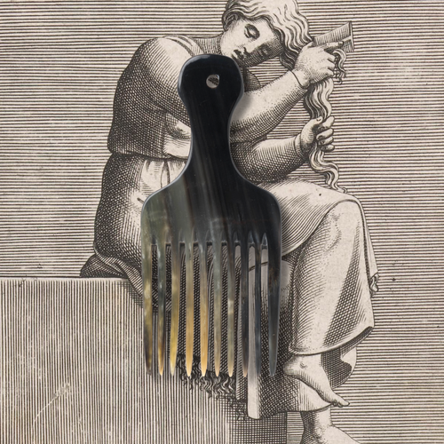 Hand-Carved Buffalo Horn Hair Pick Comb – Black 5.25" x 2" | Small Detangling Comb, Artisan Hair Tool