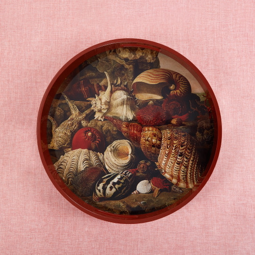 Neptune Round Lacquer Tray – Brick | Handcrafted Wood Serving Tray