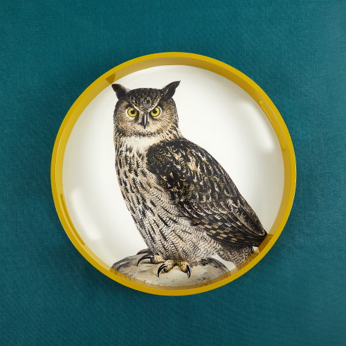 Fauna Round Lacquer Tray – Ochre | Handcrafted Wood Serving Tray