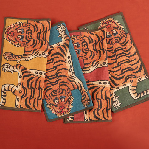 Tibetan Tiger Cotton Dinner Napkins Set of 4 – 20"x20"