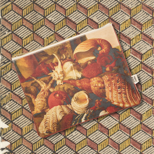 Nautilus Vintage Canvas Pouch 8.5"x11" | Coastal Zip Clutch