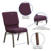 Flash Furniture HERCULES Series 18.5'' Wide Plum Fabric Church Chair with 4.25'' Thick Seat, Communion Cup Book Rack - Gold Vein Frame Model FD-CH02185-GV-005-BAS-GG 3