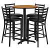 Flash Furniture 30'' Round Natural Laminate Table Set with 4 Ladder Back Metal Bar Stools - Black Vinyl Seat, Model HDBF1023-GG