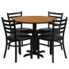 Flash Furniture 36'' Round Natural Laminate Table Set with 4 Ladder Back Metal Chairs - Black Vinyl Seat, Model HDBF1031-GG