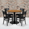 Flash Furniture 36'' Round Black Laminate Table Set with 4 Wood Slat Back Metal Chairs - Black Vinyl Seat Model MD-0006-GG 2