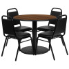 Flash Furniture 36'' Round Walnut Laminate Table Set with 4 Ladder Back Metal Chairs - Black Vinyl Seat, Model RSRB1004-GG