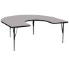 Flash Furniture 60''W x 66''L Horseshoe Activity Table with Grey Thermal Fused Laminate Top and Height Adjustable Pre-School Legs Model XU-A6066-HRSE-GY-T-P-GG