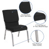 Flash Furniture HERCULES Series 18.5''W Black Fabric Stacking Church Chair with 4.25'' Thick Seat - Silver Vein Frame Model XU-CH-60096-BK-SV-GG 2