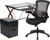 Flash Furniture Glass Desk, Chair, Cabinet Set, Model# BLN-NAN28APX5-BK-GG