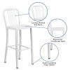 Flash Furniture 30" White Metal Outdoor Stool, Model# CH-61200-30-WH-GG 3