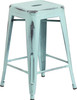 Flash Furniture Distressed Gn-Blue Metal Stool, Model# ET-BT3503-24-DB-GG