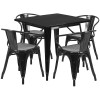 Flash Furniture 31.5SQ Black Metal Table Set, Model# ET-CT002-4-70-BK-GG
