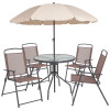 Flash Furniture Nantucket 6PC Brown Patio Set & Umbrella, Model# GM-202012-BRN-GG