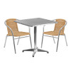 Flash Furniture 27.5SQ Aluminum Table/2 Chairs, Model# TLH-ALUM-28SQ-020BGECHR2-GG