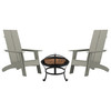 Flash Furniture Sawyer Set of 2 Gray Modern Sawyer Commercial All-Weather 2-Slat Poly Resin Adirondack Chairs w/ 22" Round Wood Burning Fire Pit, Model# JJ-C145092-202-GY-GG