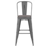 Flash Furniture Lincoln 30'' High Clear Coated Indoor Barstool w/ Back & Gray Poly Resin Wood Seat, Model# XU-DG-TP001B-30-PL1G-GG