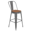 Flash Furniture Lincoln 30'' High Clear Coated Indoor Barstool w/ Back & Teak Poly Resin Wood Seat, Model# XU-DG-TP001B-30-PL1T-GG