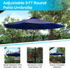 Flash Furniture Lark 3 Piece Outdoor Patio Table Set 35" Square Synthetic Teak Patio Table w/ Navy Umbrella & Base, Model# XU-DG-UH8100-UB19BNV-GG